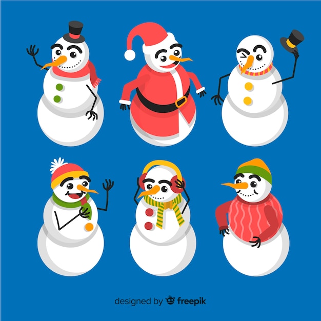 Snowman character collection in flat design