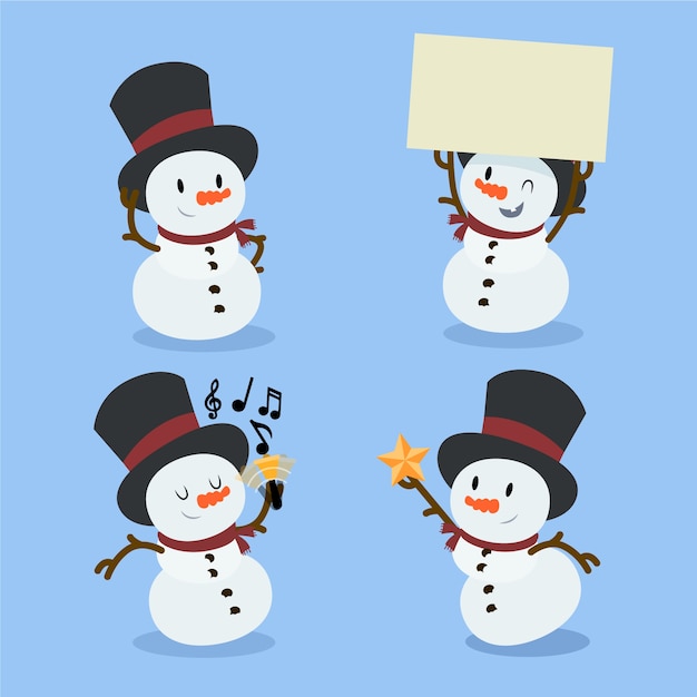 Free vector snowman character collection in flat design