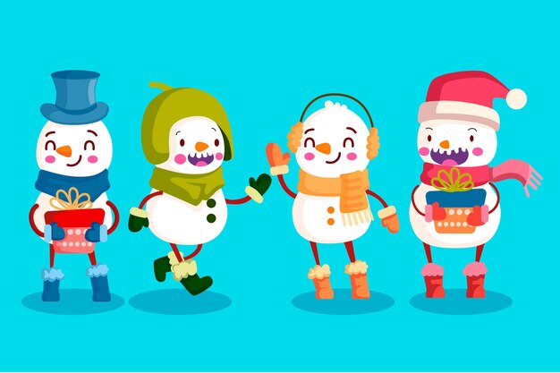 Snowman character collection in flat design