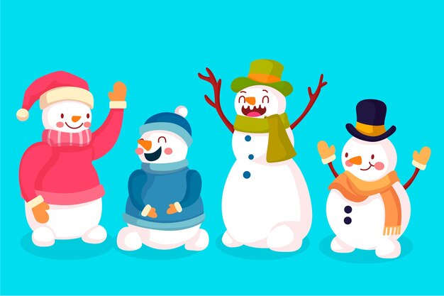 Snowman character collection in flat design