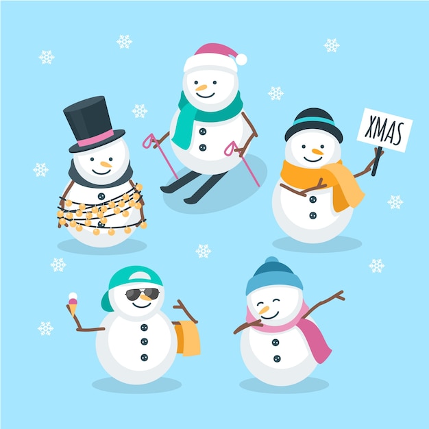 Snowman character collection in flat design