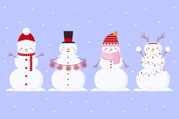 Snowman character collection in flat design