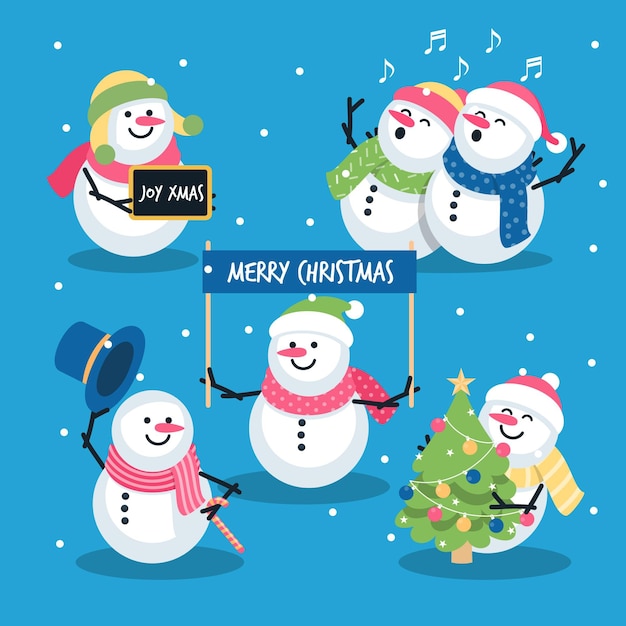 Free vector snowman character collection in flat design