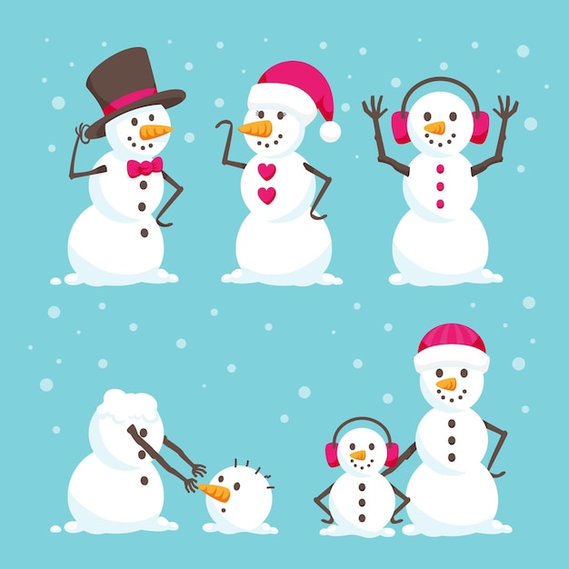 Free vector snowman character collection in flat design