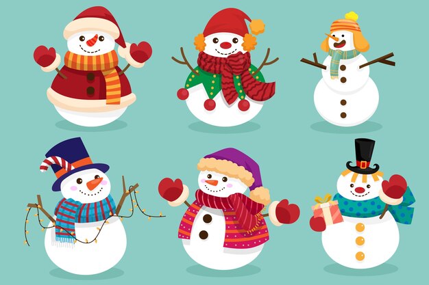 Snowman characters in various poses and scenes Merry Christmas cutout element