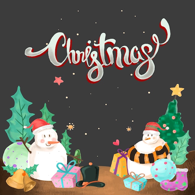 Free vector snowman on christmas night