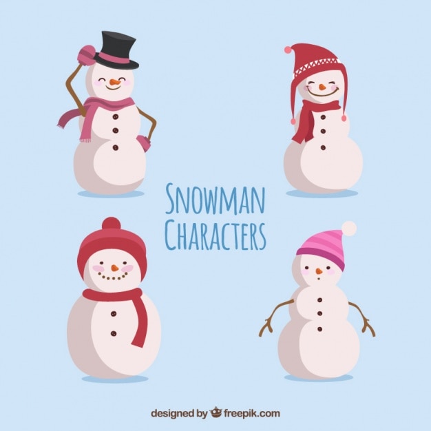 Free vector snowman collection with different hats