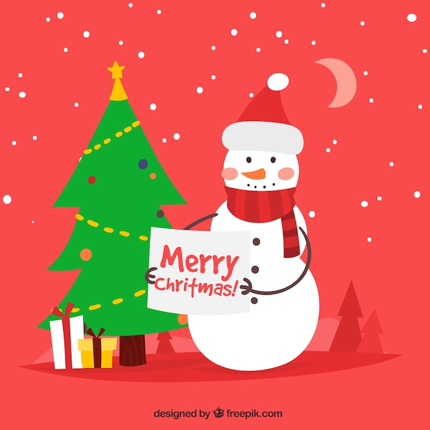 Free vector snowman holding white card