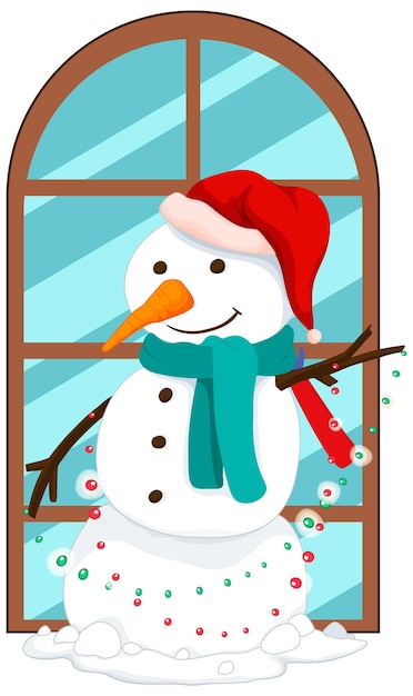 Free vector snowman with christmas lights by the window