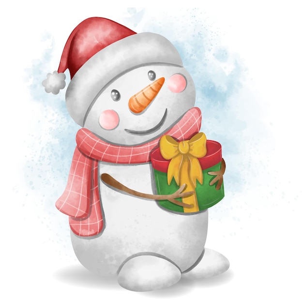 Free vector snowman with gift christmas character