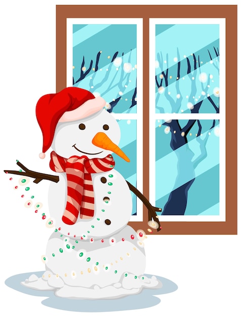 Free vector snowman with lights by the window
