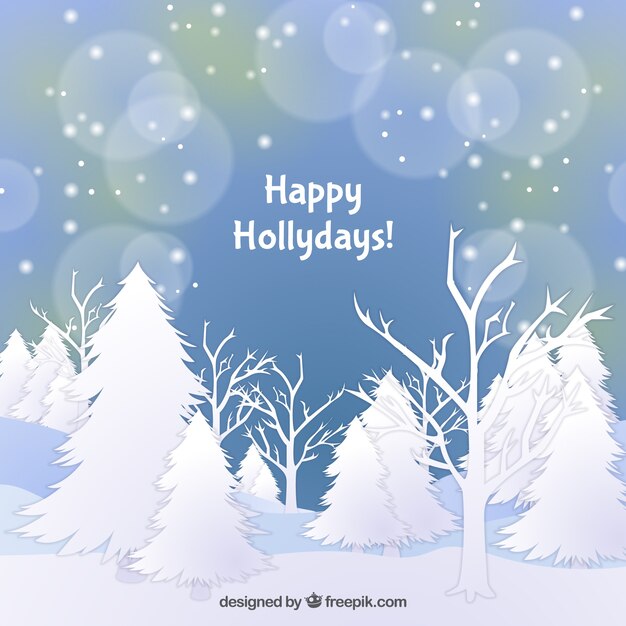 Free vector snowy bokeh landscape background