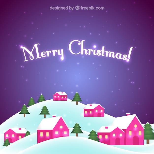 Free vector snowy christmas houses landscape background