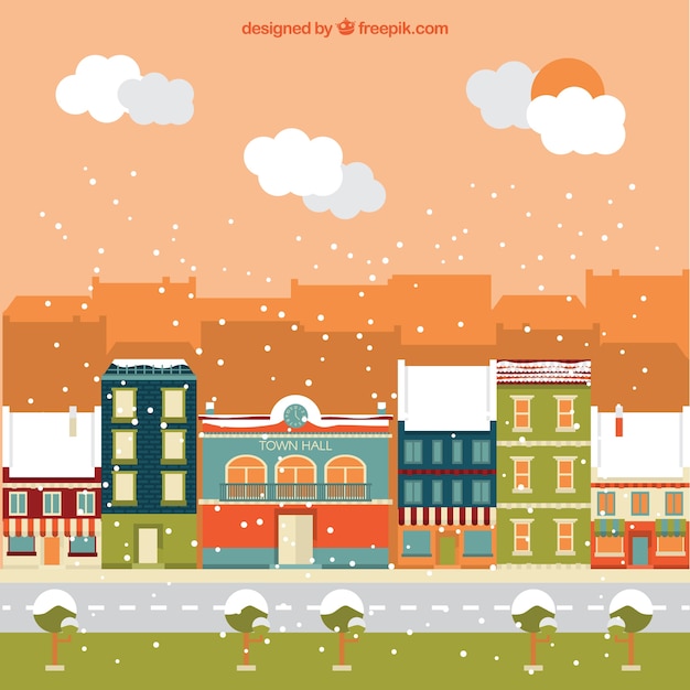 Free vector snowy city street