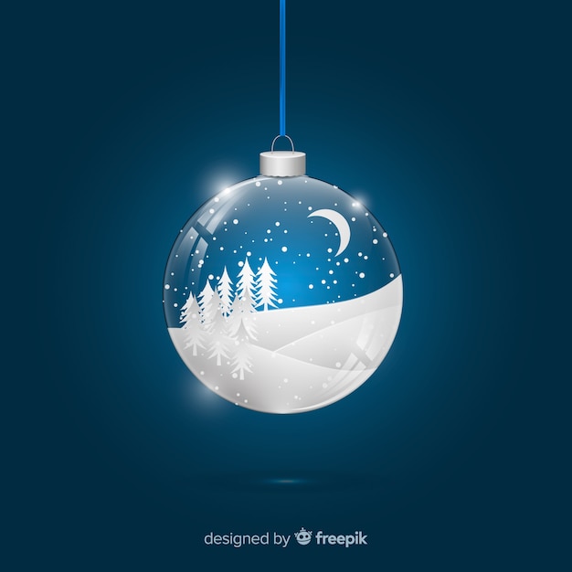 無料ベクター 雪のフィールド現実的なクリスマスボール