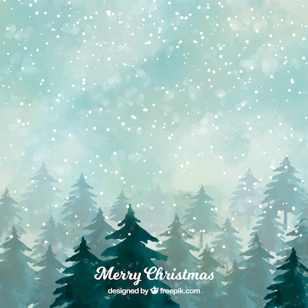 Free vector snowy forest on a christmas night