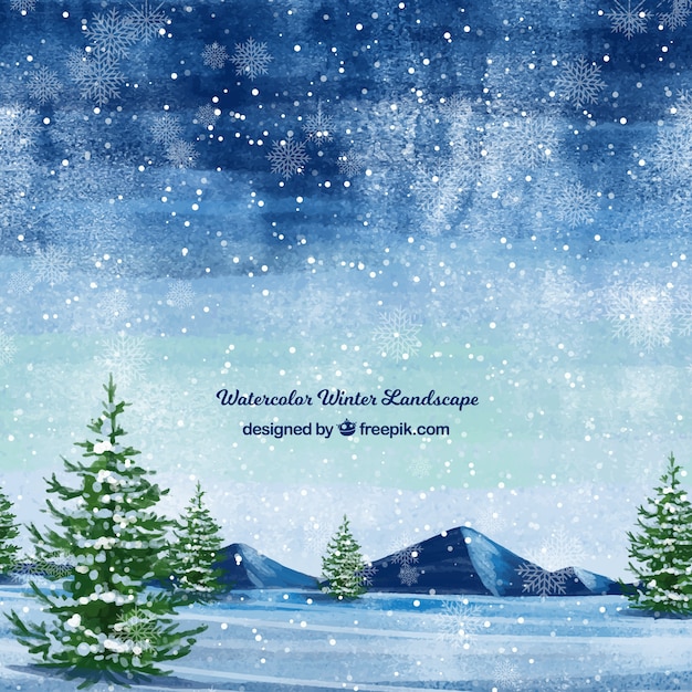 Free vector snowy landscape background with trees