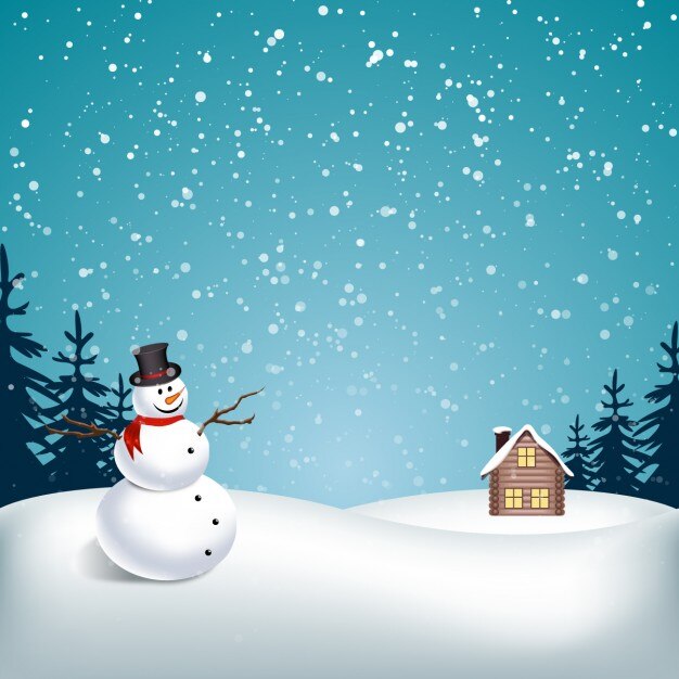 Snowy landscape with snowman
