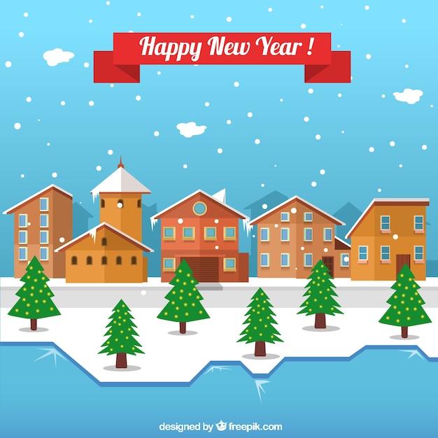 Free vector snowy new year village