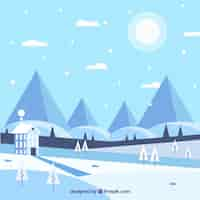 無料ベクター 雪の多い冬の風景