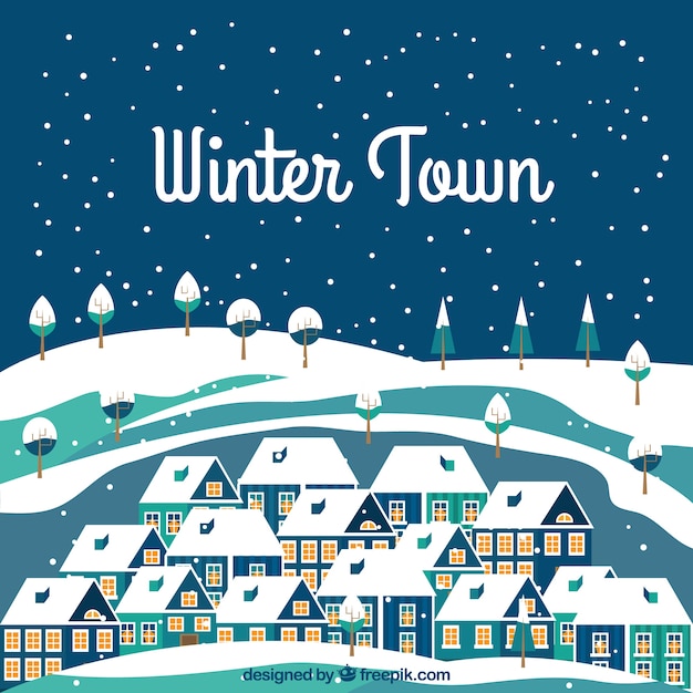 Free vector snowy winter town