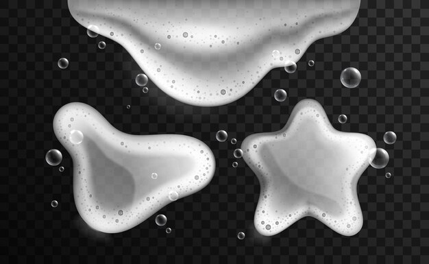透明な泡のイラストでさまざまな形の泡のスポットの孤立した画像で現実的な石鹸のしみのセット