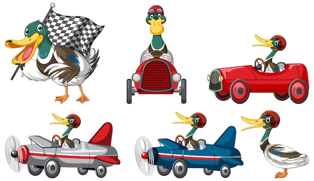 Free vector soap box derby race with duck cartoon character