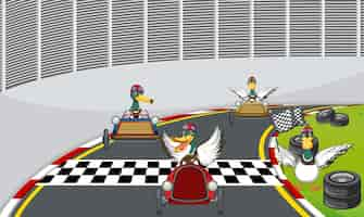 Free vector soap box derby race with ducks cartoon character