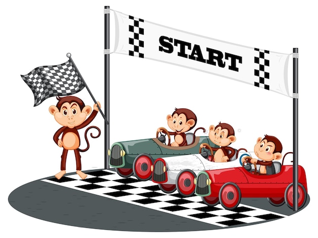 Free vector soap box derby with monkey racing drivers