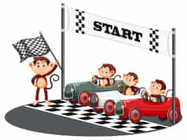 Free vector soap box derby with monkey racing drivers