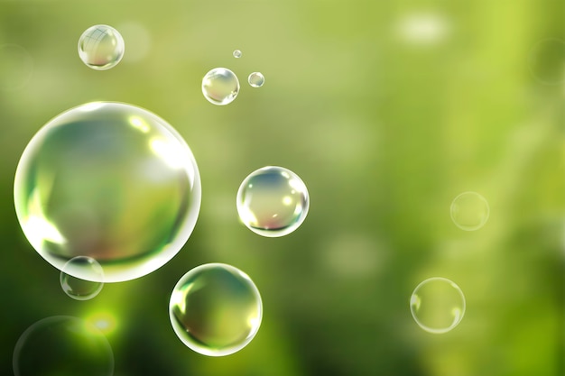 Free vector soap bubbles floating in the green background vector