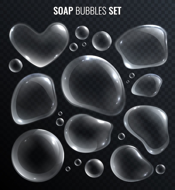 Бесплатное векторное изображение Мыльные пузыри реалистичный набор, изолированные на прозрачный
