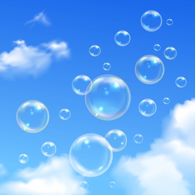 Free vector soap bubbles soaring outdoor on sunny summer day