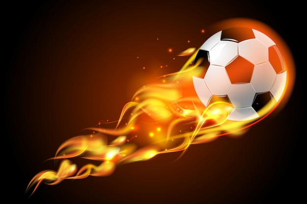 Free vector soccer ball fire on black background