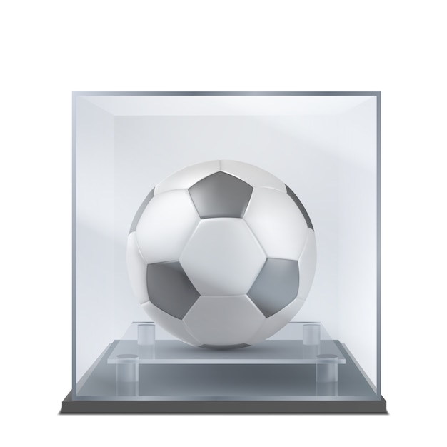 Футбольный мяч под витриной реалистичный вектор
