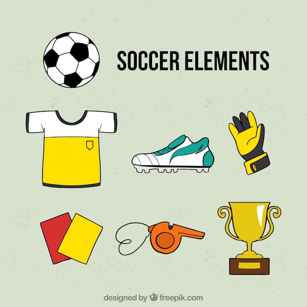 Free vector soccer elements collection in hand drawn style