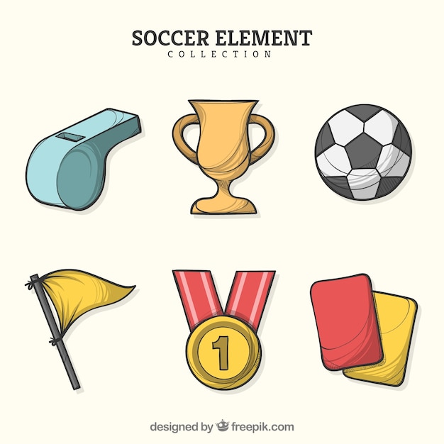 Free vector soccer elements collection in hand drawn style