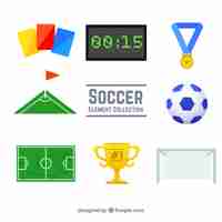 Free vector soccer elements collection with equipment in flat style