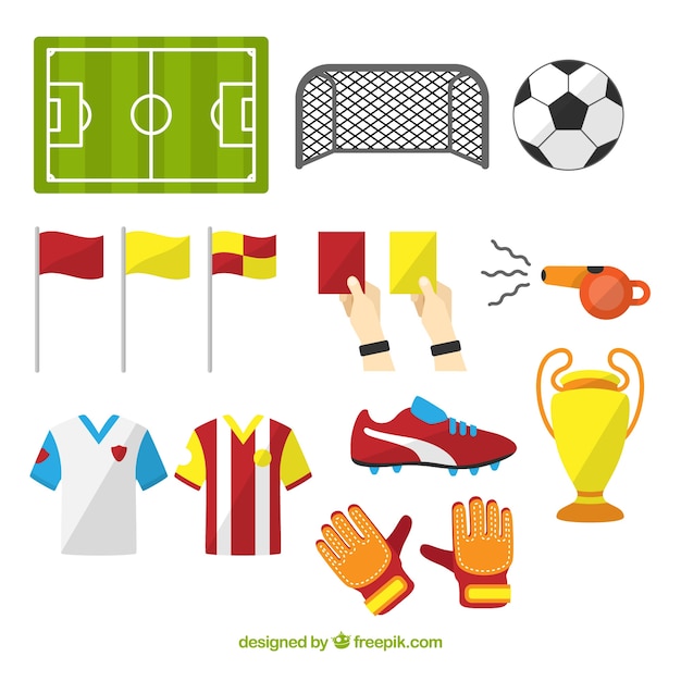 Soccer elements collection with equipment 