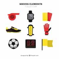 無料ベクター 機器を備えたサッカーの要素のコレクション