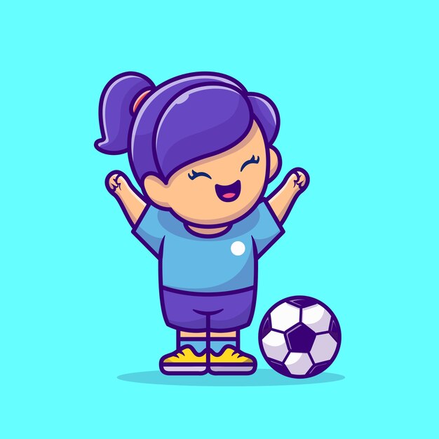 サッカー少女漫画のベクトルアイコンイラスト。人スポーツアイコンコンセプト分離プレミアムベクトル。フラット漫画スタイル