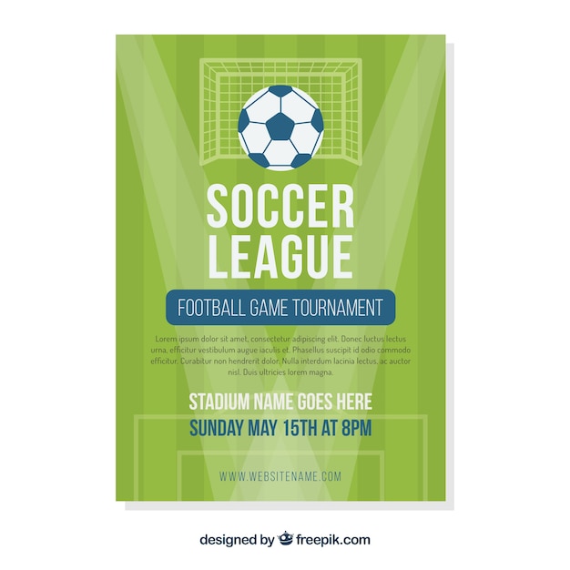 Free vector soccer league flyer with ball and field in flat style