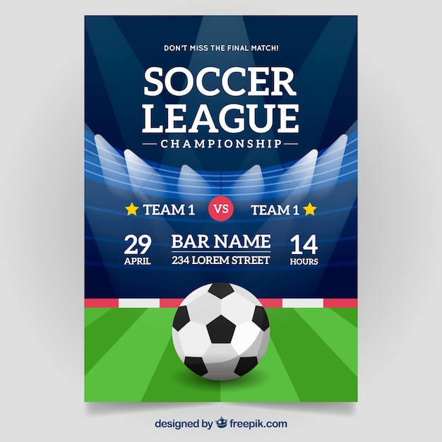 Free vector soccer league flyer with ball and field