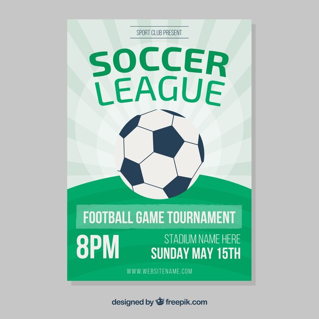 soccer league flyer with ball in flat style