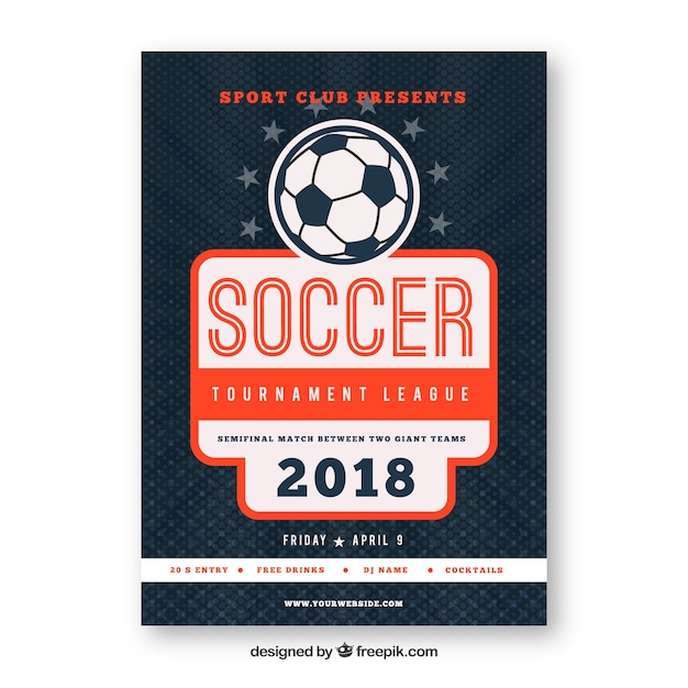 Free vector soccer league flyer with ball in flat style