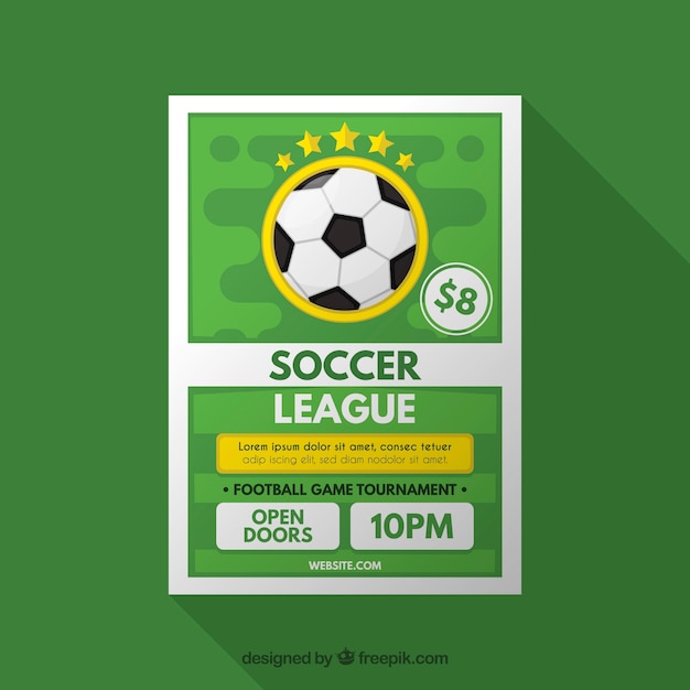 Free vector soccer league flyer with ball in flat style