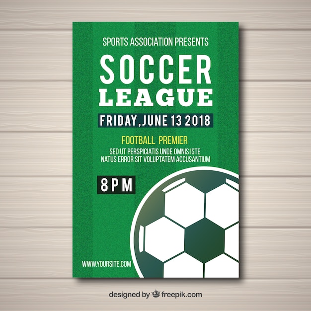 Free vector soccer league flyer with ball in flat style