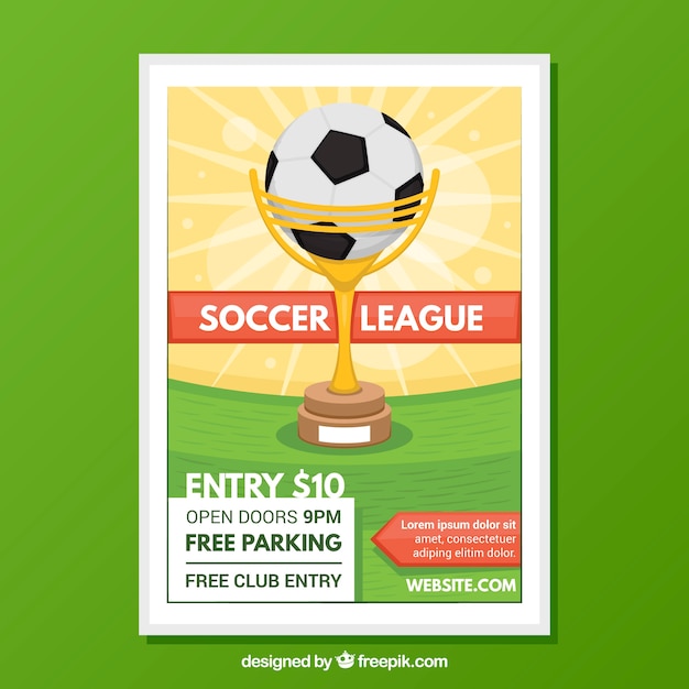 Free vector soccer league flyer with ball and trophy