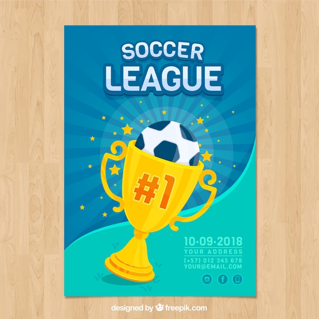 Free vector soccer league flyer with ball and trophy
