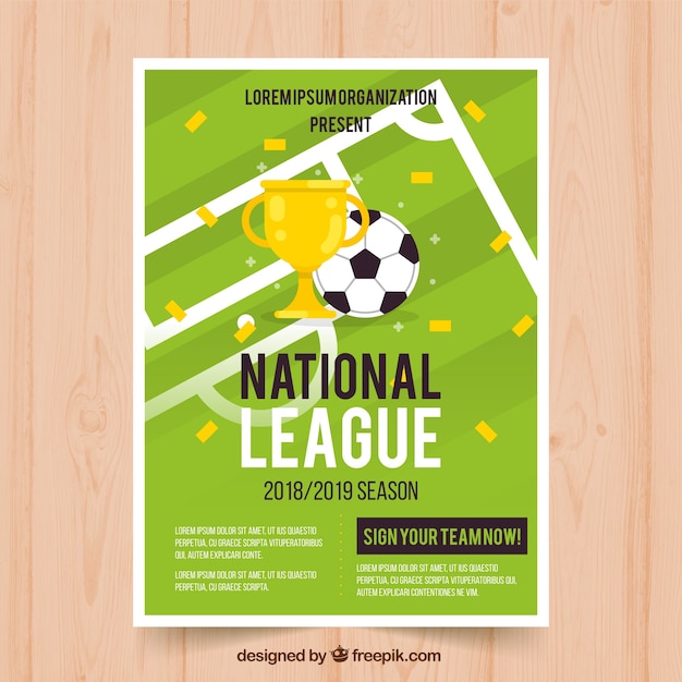 Free vector soccer league flyer with ball and trophy